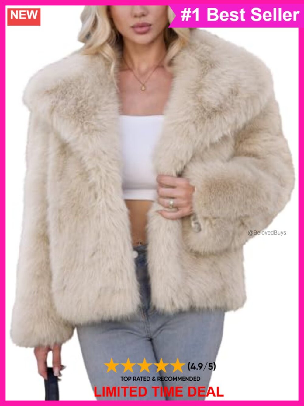 Faux Fur Cropped Jacket Oversized Lapel Fluffy Warm Coat